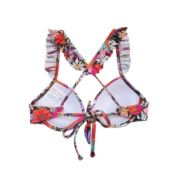 Salt Cove Boho Bikini Top Floral Ruffle Strappy Push Up Underwire Womens Size S - Picture 2 of 6